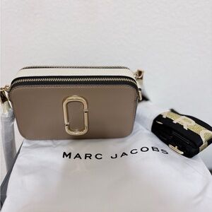 Marc Jacobs Taupe Camera Crossbody Bag with Gold Accents